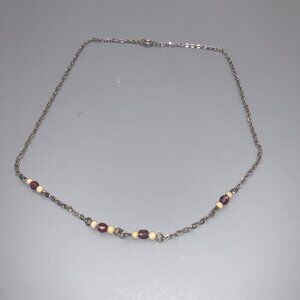 Pink & Tan Bead Silver Tone Collar Necklace SELLING AS IS